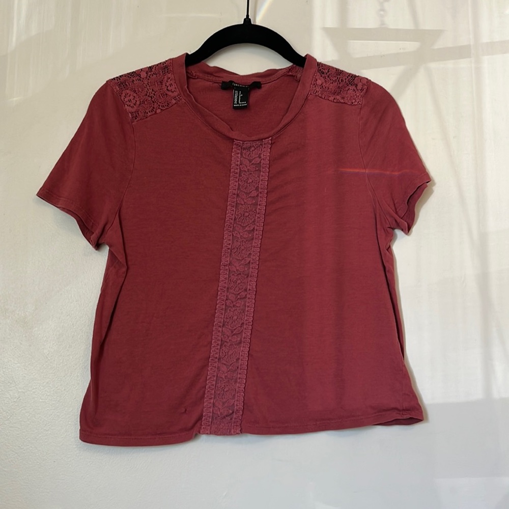 Maroon Crop Top with Floral Mesh